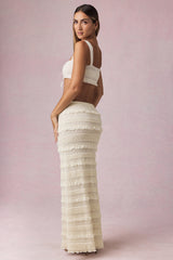 Ruffled Mid-Rise Maxi Skirt in Ivory