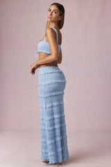 Ruffled Mid-Rise Maxi Skirt in Powder Blue
