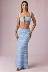 Ruffled Mid-Rise Maxi Skirt in Powder Blue