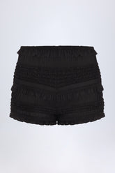 Ruffled Mid-Rise Shorts in Black