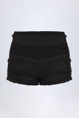 Ruffled Mid-Rise Shorts in Black