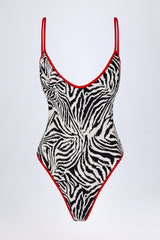 Charm-Detail Cross-Back Swimsuit in Zebra Print