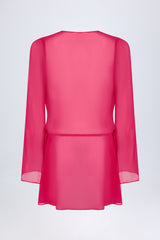 Cowl-Neck Mini Dress in Fuchsia Pink