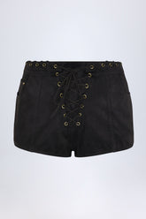 Lace-Up Mid-Rise Shorts in Black
