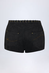 Lace-Up Mid-Rise Shorts in Black