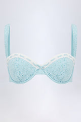 Broderie Anglaise Underwired Balconette Bikini Top in Powder Blue