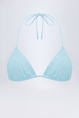 Broderie Anglaise Triangle Bikini Top in Powder Blue