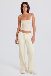 Ribbed Knit Wide-Leg Joggers in Cream