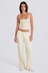 Ribbed Knit Wide-Leg Joggers in Cream