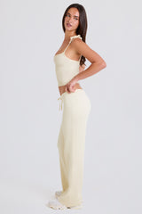 Ribbed Knit Wide-Leg Joggers in Cream