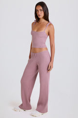 Ribbed Knit Wide-Leg Joggers in Mauve