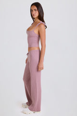 Ribbed Knit Wide-Leg Joggers in Mauve