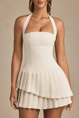 Asymmetric Layered Halterneck Mini Dress in Ivory