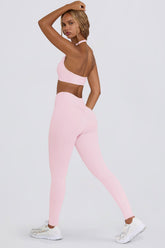 Brushed Jersey Ruched Mid-Rise Leggings in Pale Pink Marl