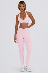 Brushed Jersey Ruched Mid-Rise Leggings in Pale Pink Marl