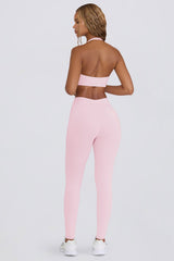 Brushed Jersey Ruched Mid-Rise Leggings in Pale Pink Marl