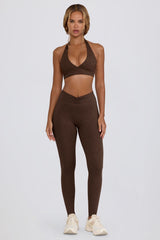 Brushed Jersey Ruched Mid-Rise Leggings in Pecan Marl
