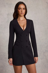 Structured Single-Breasted Blazer Mini Dress in Black