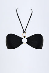 Hardware-Detail Ruched Halterneck Bikini Top in Black