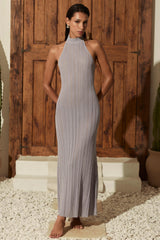 Backless Halterneck Maxi Dress in Silver
