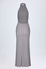 Backless Halterneck Maxi Dress in Silver