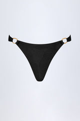 Hardware-Detail Thong Bikini Bottoms in Black