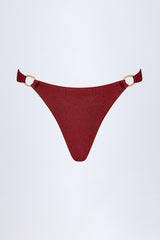 Hardware-Detail Thong Bikini Bottoms in Dark Cherry