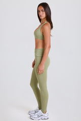 Four-Way Stretch Foldover Mid-Rise Stirrup Leggings in Matcha