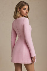 Sweetheart-Neck Structured Mini Dress in Soft Pink