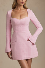 Sweetheart-Neck Structured Mini Dress in Soft Pink
