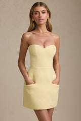 Sweetheart-Neck Strapless Structured Mini Dress in Pastel Yellow