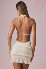 Ruffled Backless Halterneck Mini Dress in Ivory