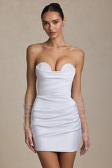 Ruched Corset Mini Dress in White