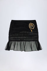 Hardware-Detail Ruffled Mid-Rise Mini Skirt in Black