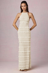 Ruffled Backless Halterneck Maxi Dress in Ivory
