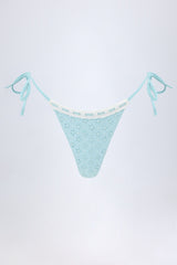Broderie Anglaise Side-Tie Thong Bikini Bottoms in Powder Blue