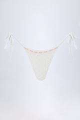 Broderie Anglaise Side-Tie Thong Bikini Bottoms in White