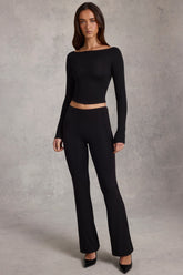 Modal Mid-Rise Flared Trousers in Black