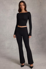 Modal Mid-Rise Flared Trousers in Black