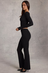 Modal Mid-Rise Flared Trousers in Black