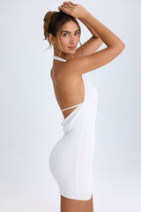 Cowl-Back Halterneck Mini Dress in White