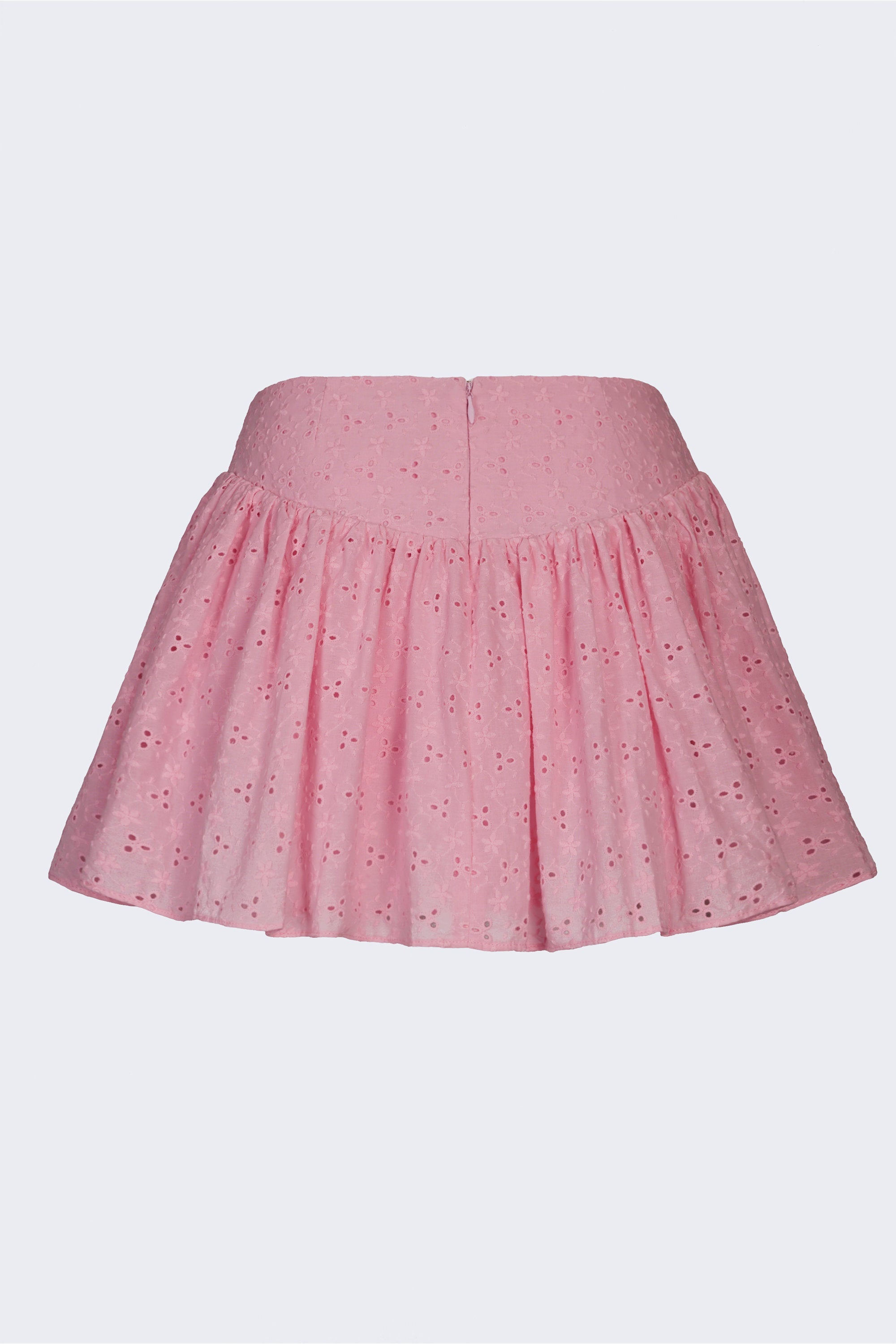 Bow-Detail Broderie Anglaise Mini Skirt in Soft Pink