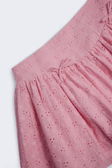Bow-Detail Broderie Anglaise Mini Skirt in Soft Pink