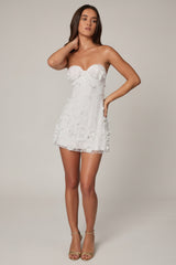 Embellished Bandeau A-line Mini Dress in White