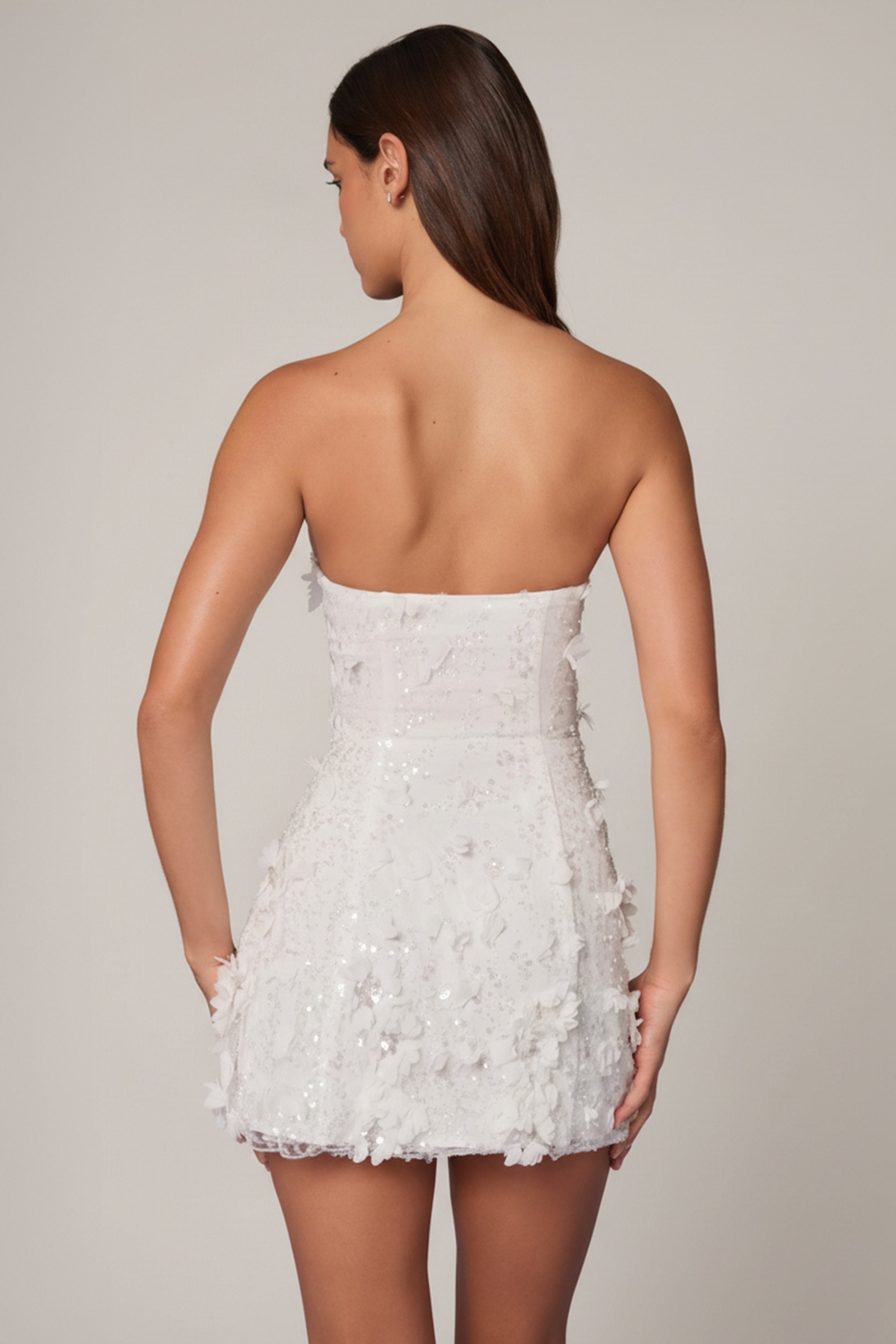Embellished Bandeau A-line Mini Dress in White