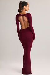 Modal Ruched Backless Maxi Dress in Wine