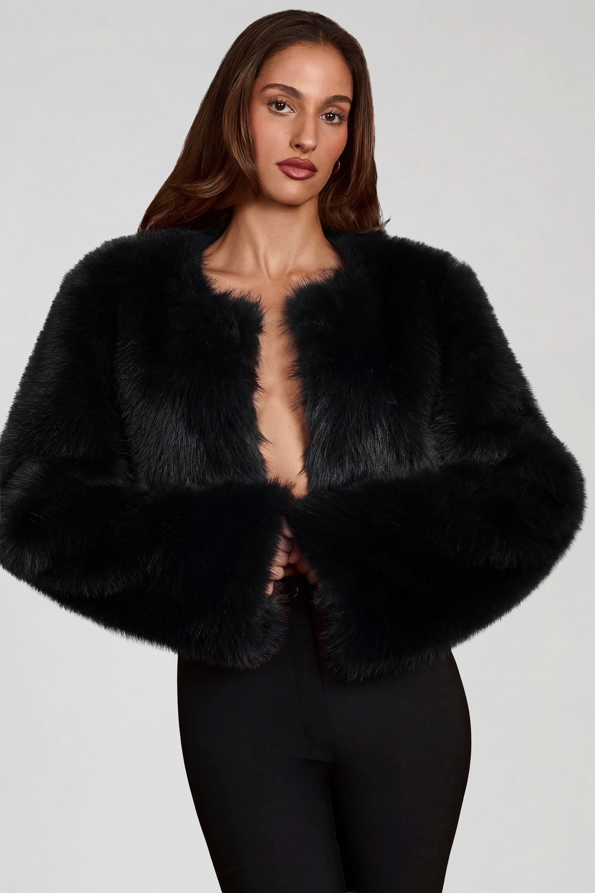 Faux Fur Cropped Bolero in Black