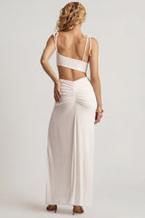 Textured Jersey Asymmetric Maxi Dress in White