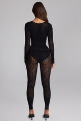 Long-Sleeve Seamless Knit Jumpsuit in Black
