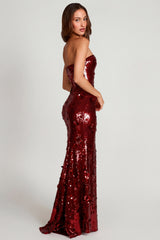 3D Embellished Bandeau Maxi Dress in Red